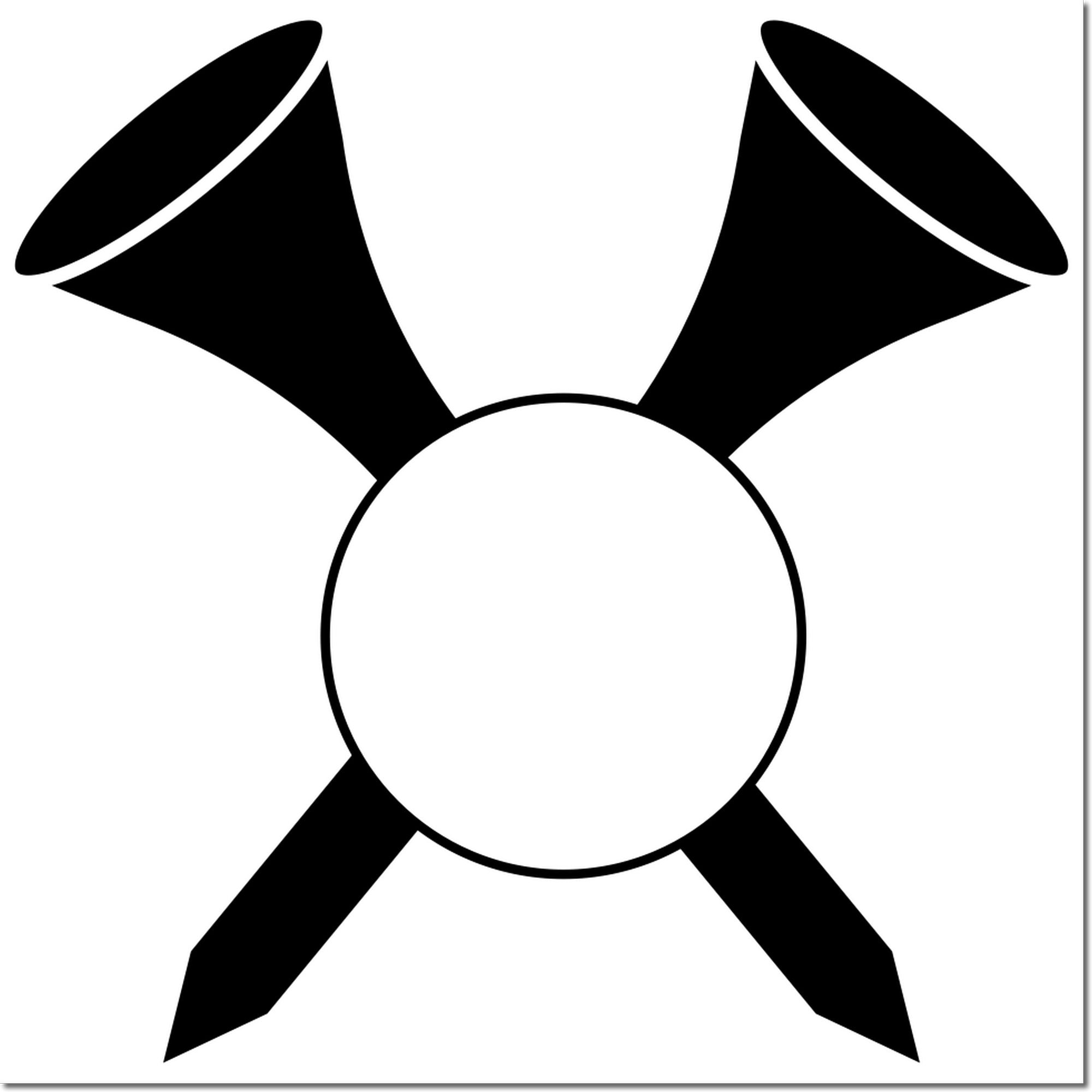 Abstract badge-style rubber stamp design with circular center and pointed ribbon accents for seals or awards