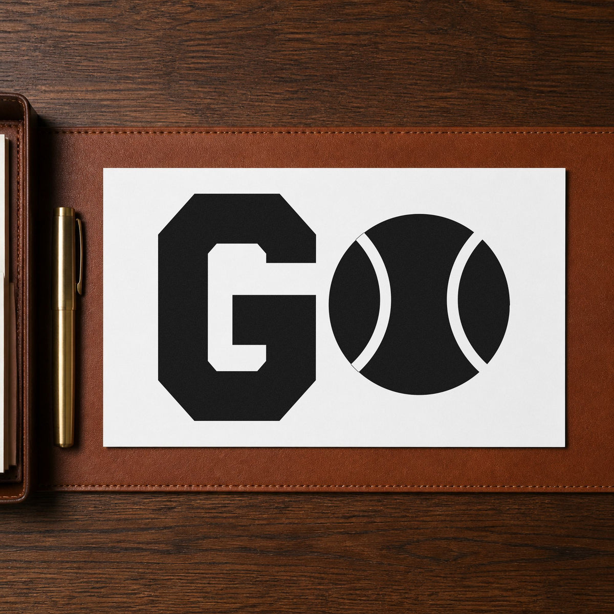 Go Tennis Ball Letter rubber stamp printed in black ink, ready for ladder order sheet and similar paper crafts.