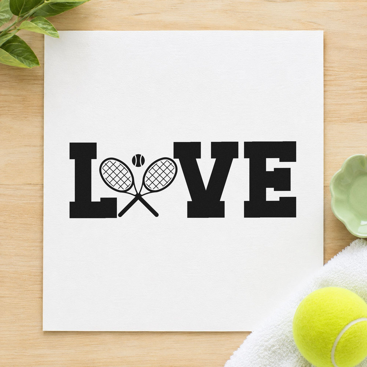 Love Crossed Tennis Rackets rubber stamp printed in black ink, ready for pair draw sheet and similar paper crafts.