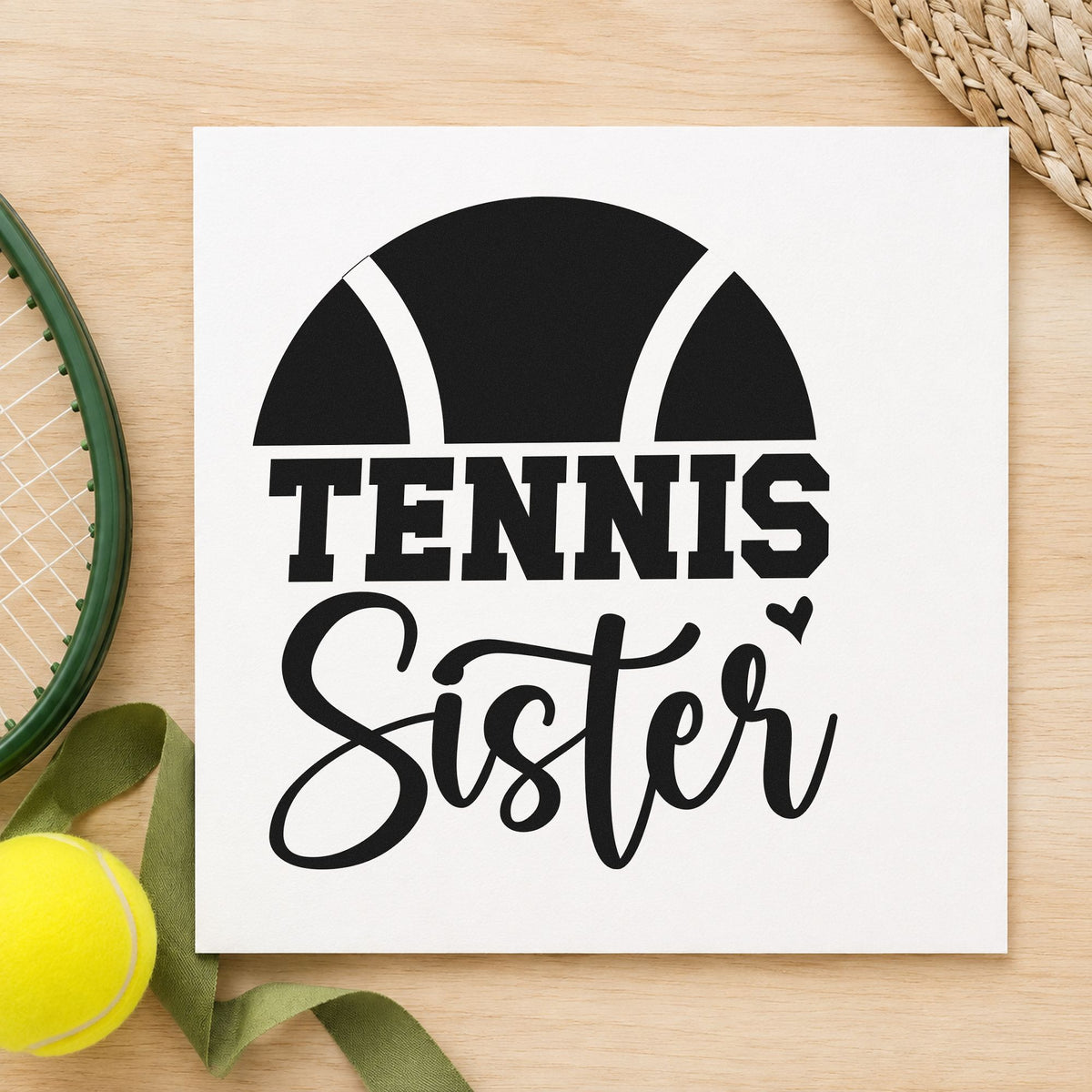 Tennis Sister Half Ball rubber stamp printed in black ink, ready for match attend sheet and similar paper crafts.