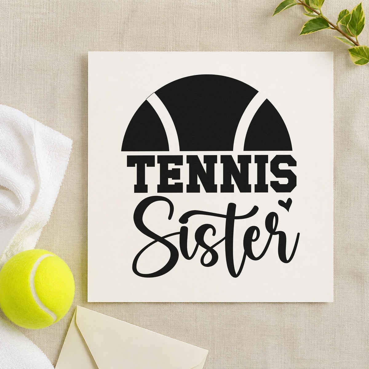 Tennis Sister Half Ball rubber stamp printed in black ink, ready for half ball cards and similar paper crafts.