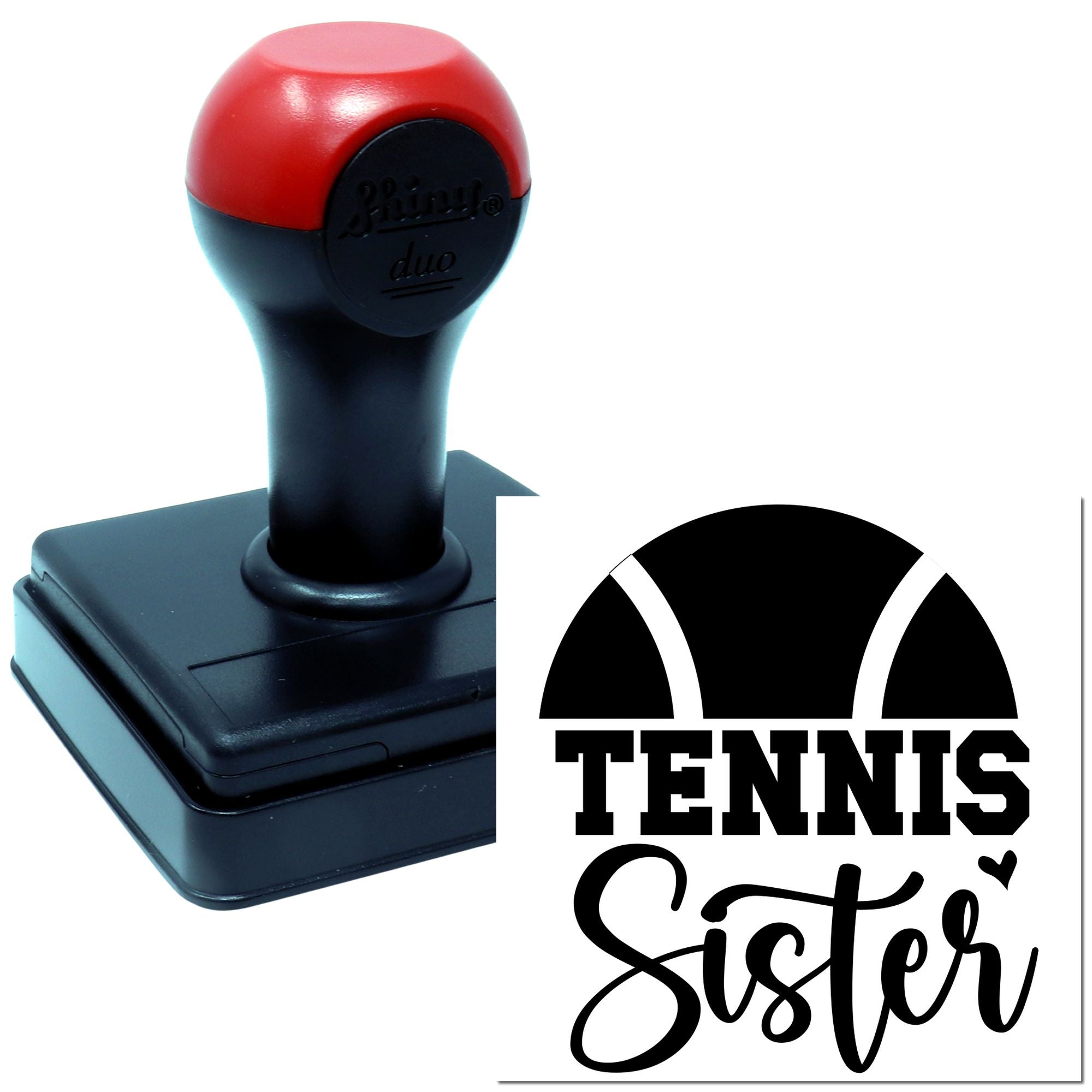 Personalized tennis sister rubber stamp for crafting custom sports-themed cards, gifts, and stationery.