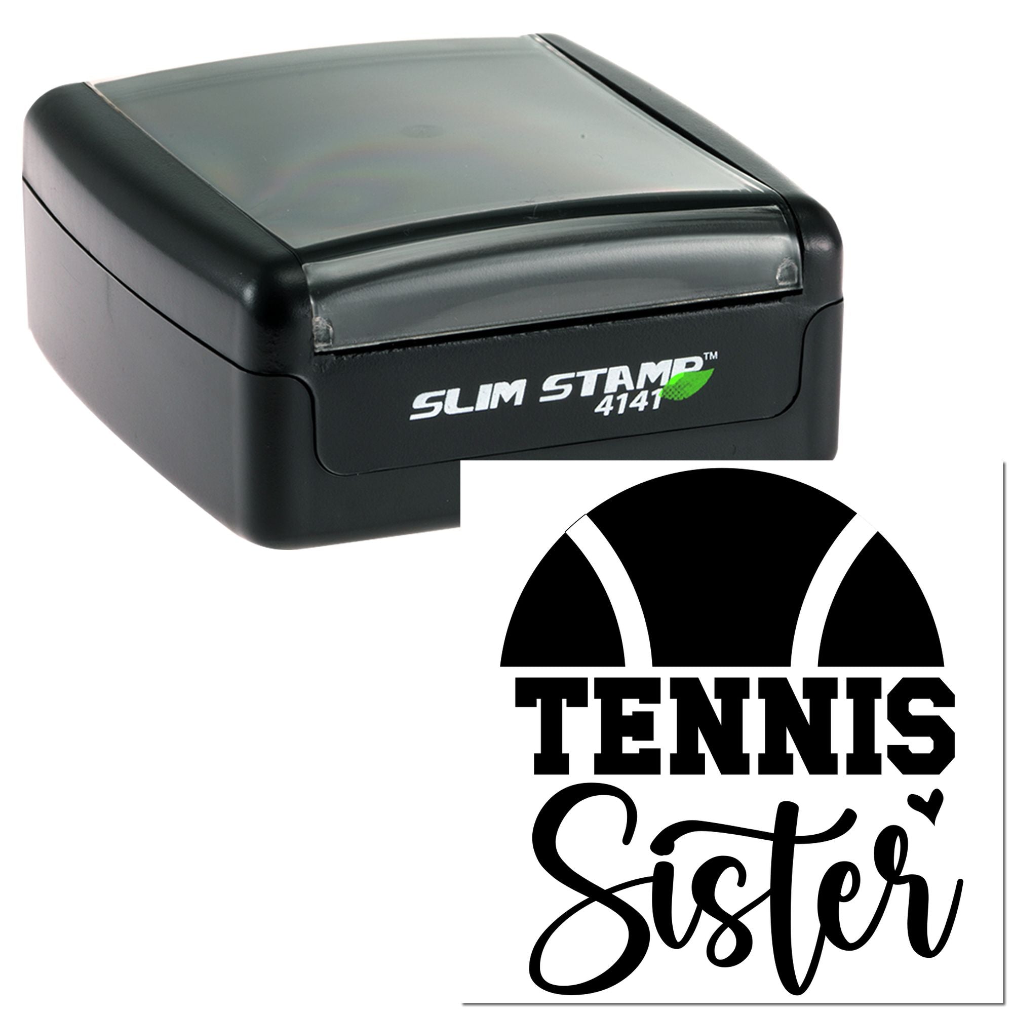 Slim Stamp 4141 self-inking custom rubber stamp with tennis sister design for personalized impressions