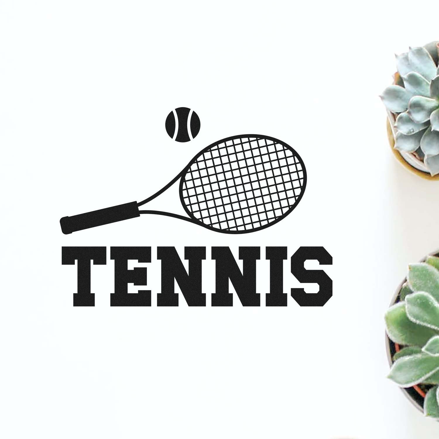 Tennis rubber stamp design with racket and ball icon and bold TENNIS text for sports crafts and branding.