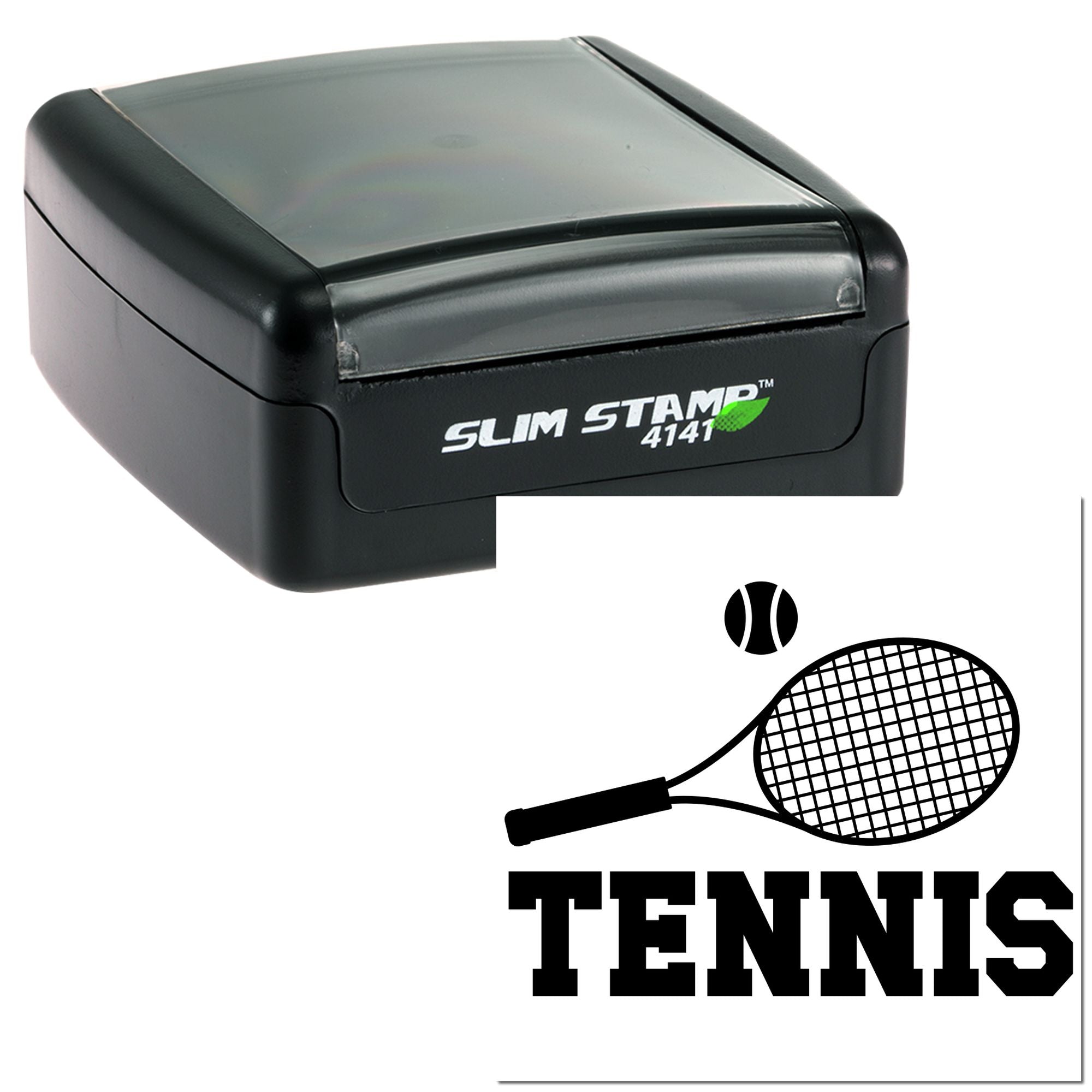 Slim Stamp 4141 tennis rubber stamp, compact self-inking custom stamp for sports teams and tennis clubs.
