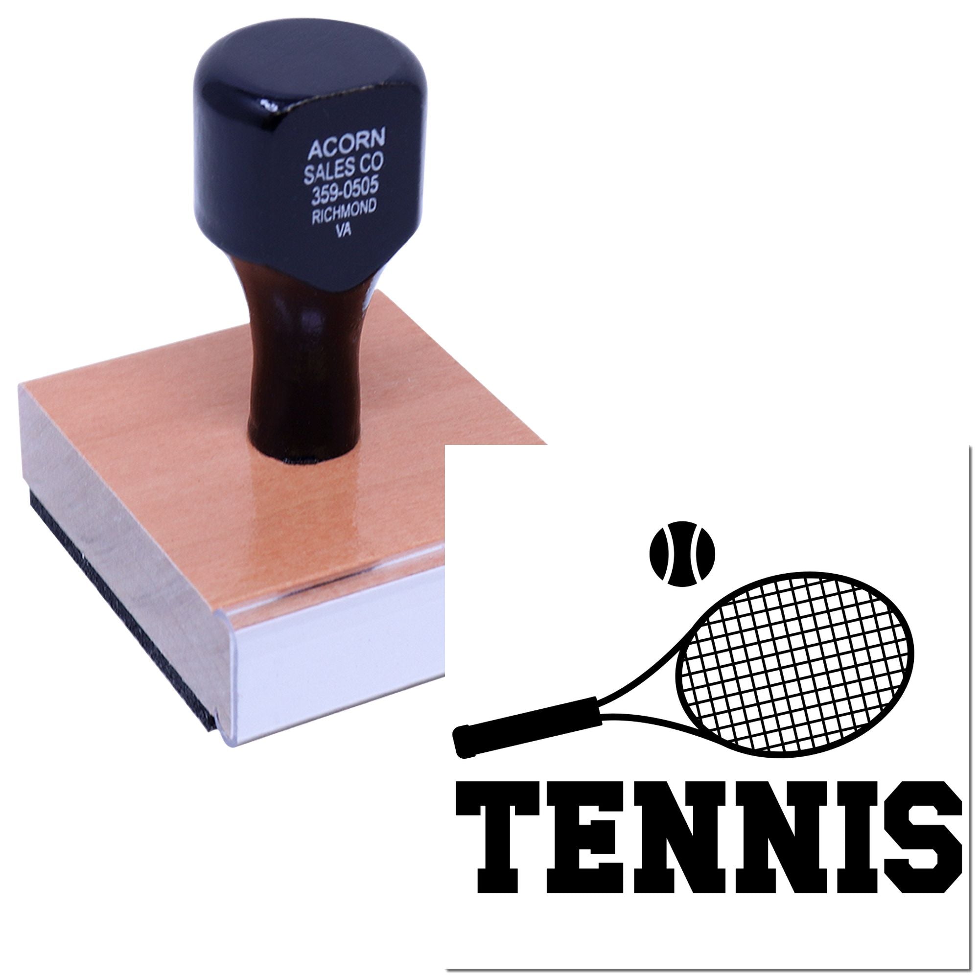 Custom tennis rubber stamp with racket logo for sports clubs, events, and team branding.