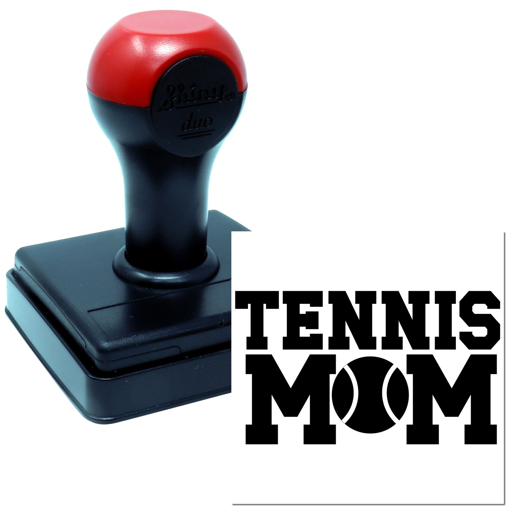 Custom self-inking rubber stamp with Tennis Mom design for personalized sports gifts, stationery, and crafting.