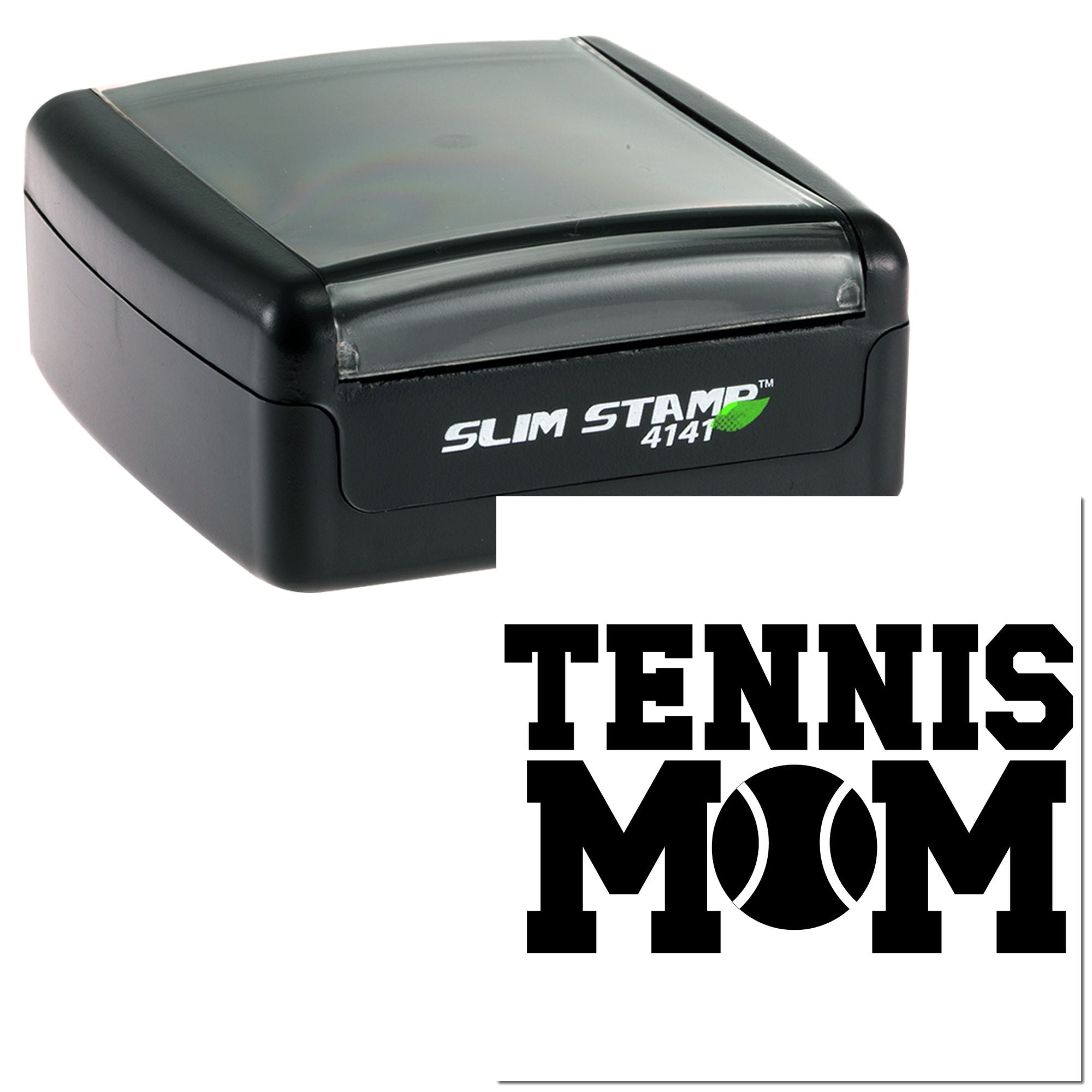 Tennis Mom self-inking rubber stamp for personalized tennis-themed cards, gifts, and crafts.