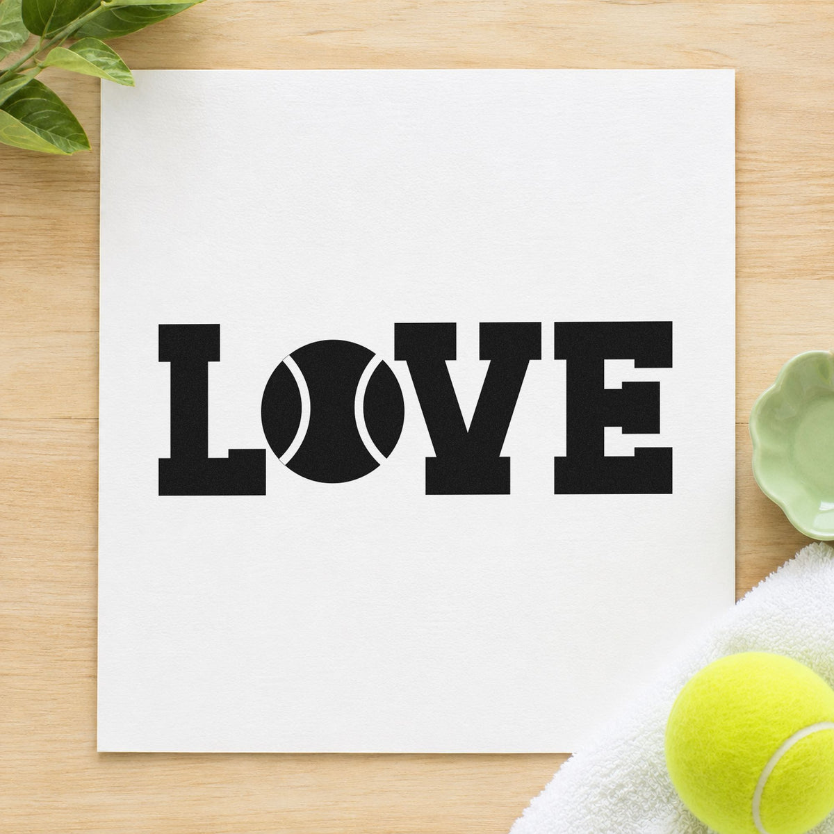 Love Tennis Ball Letter rubber stamp printed in black ink, ready for round robin sheet and similar paper crafts.