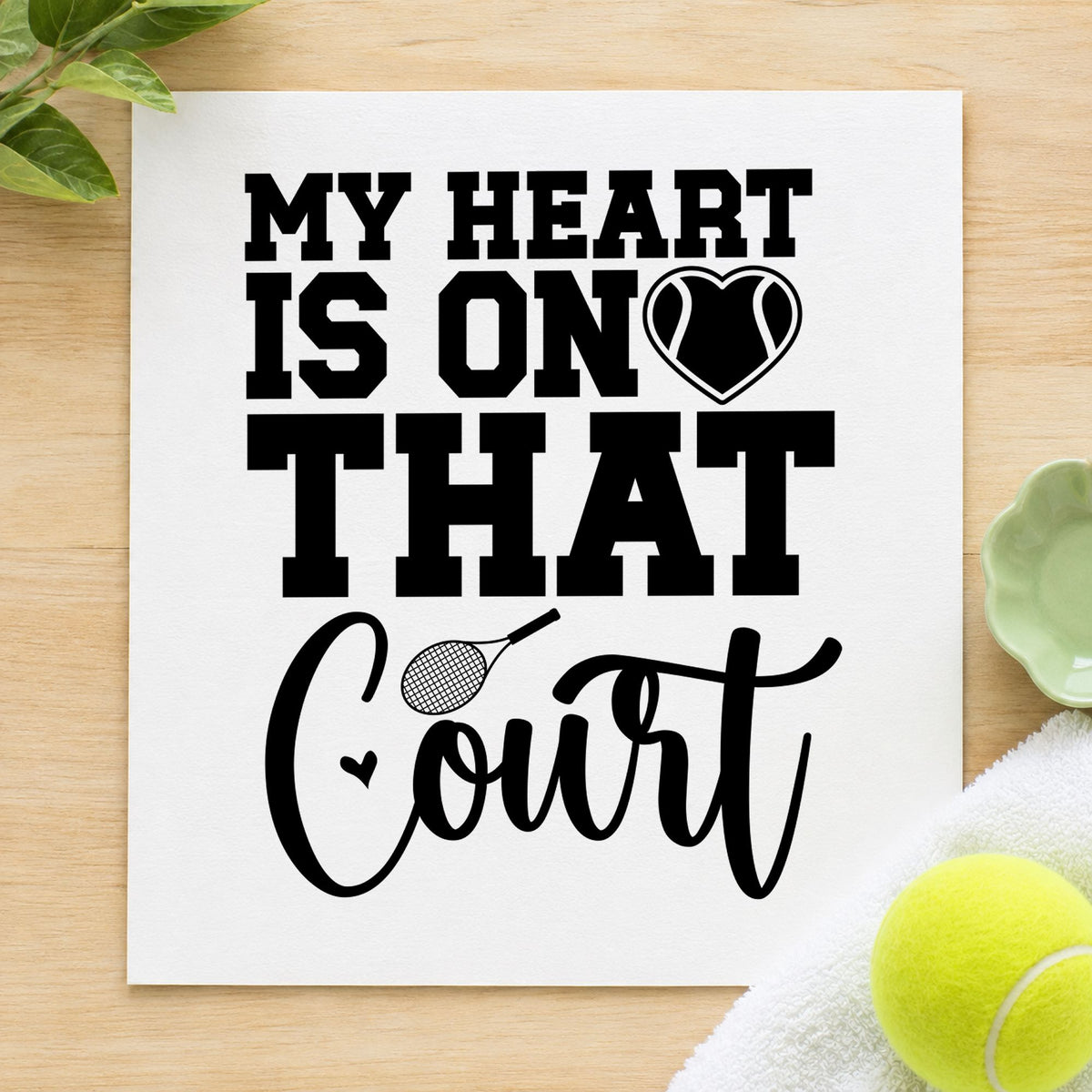 Heart On That Court rubber stamp printed in black ink, ready for match day sheet and similar paper crafts.