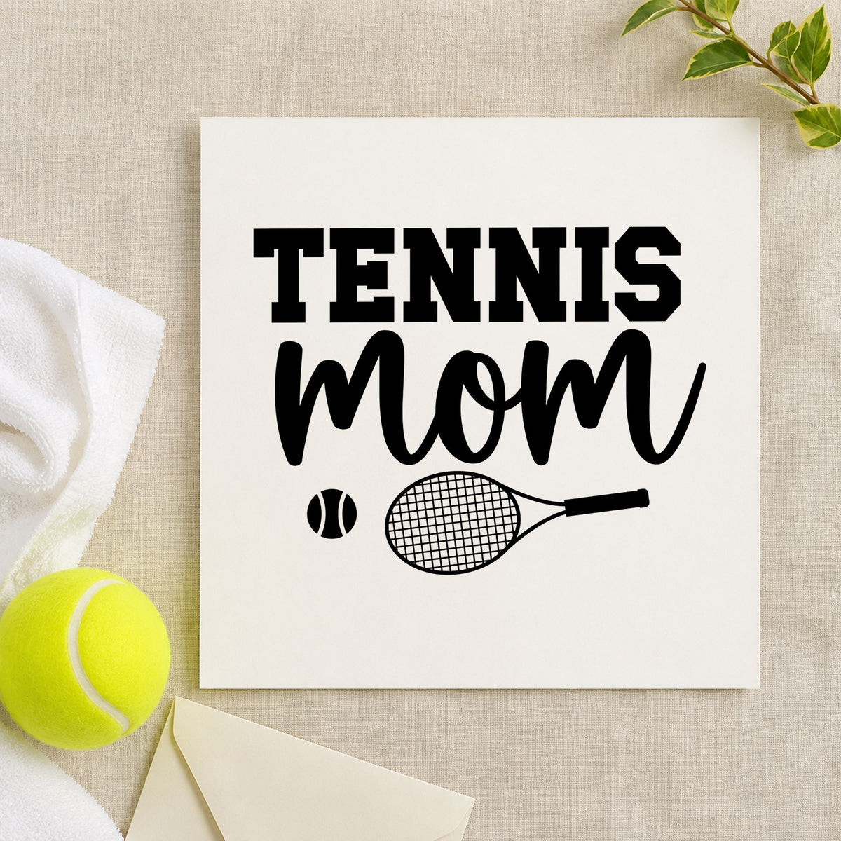 Tennis Mom Racket Ball rubber stamp printed in black ink, ready for racket ball cards and similar paper crafts.