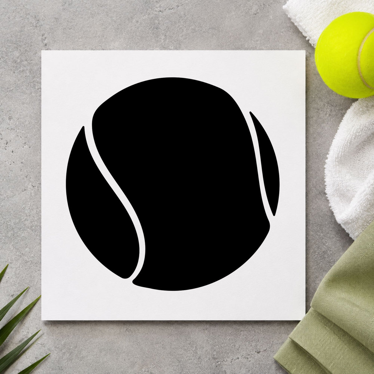 Large Solid Tennis Ball craft stamp in black ink on cardstock, an easy option for machine album page.
