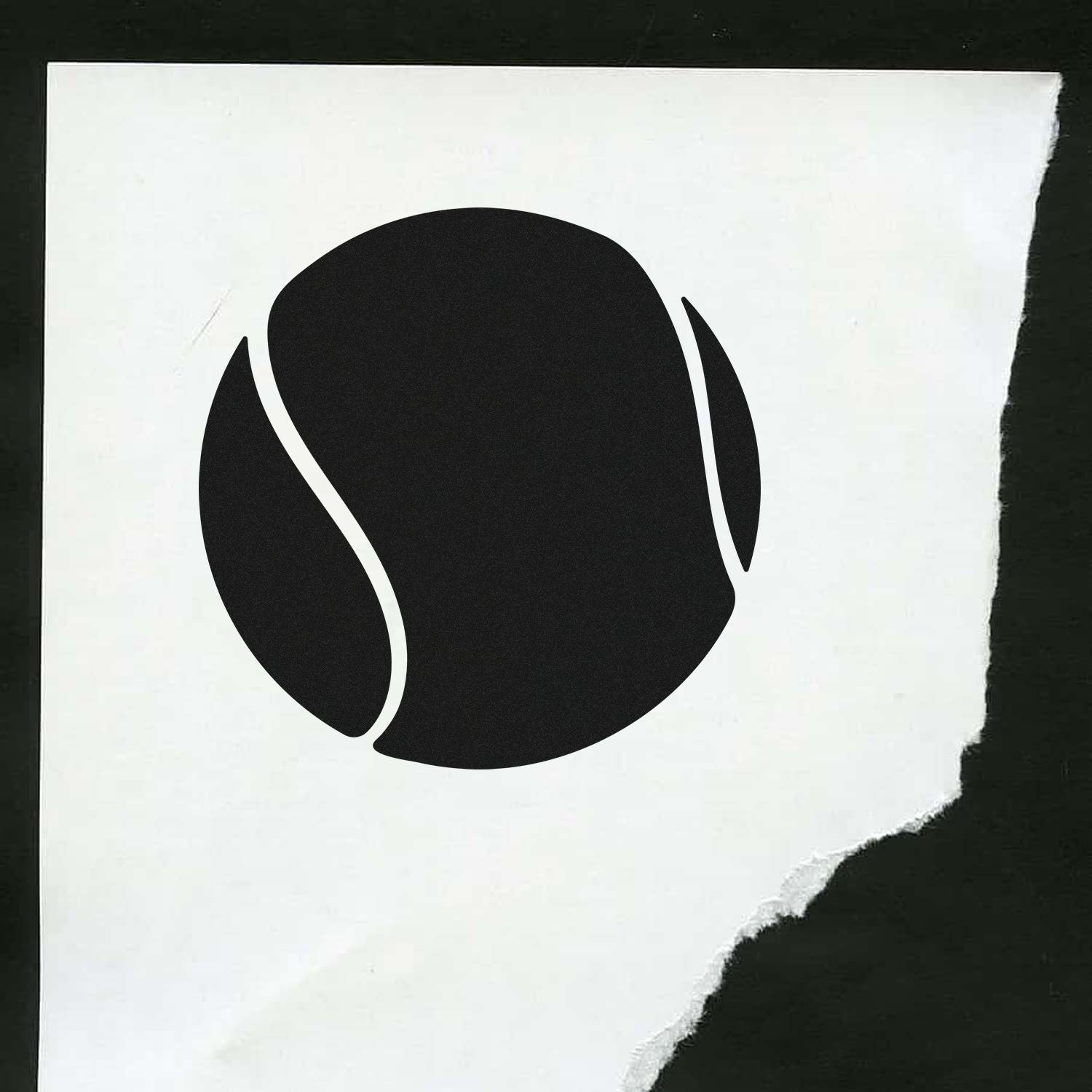 Abstract round custom rubber stamp design with bold black circle and curved accents on white paper