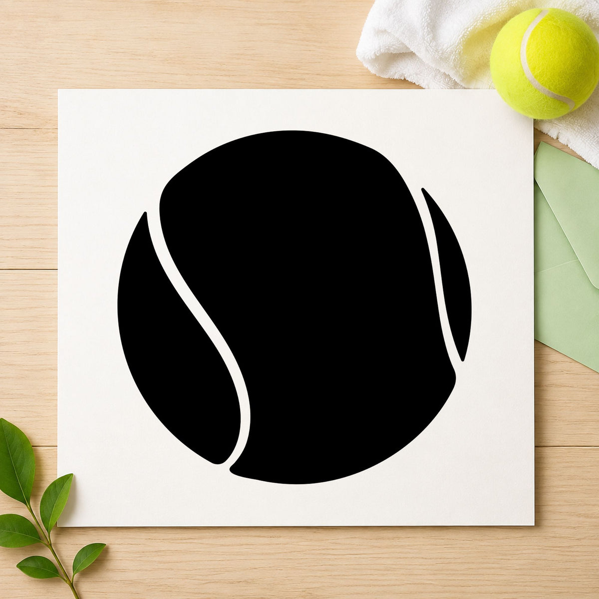 Large Solid Tennis Ball rubber stamp printed in black ink, ready for feed drill sheet and similar paper crafts.
