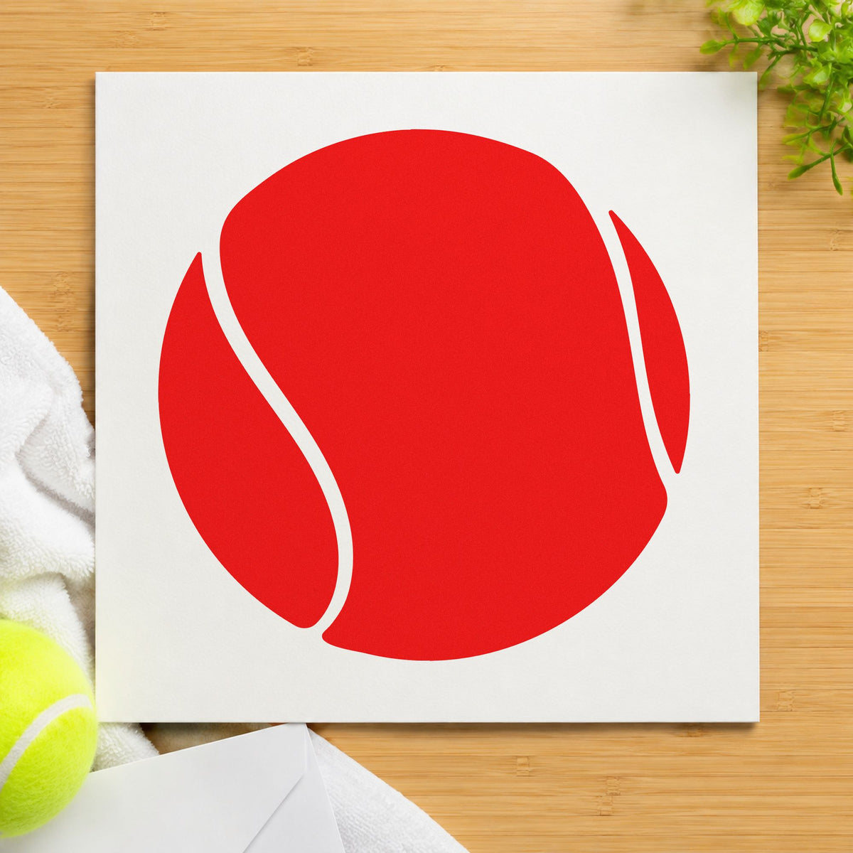 Large Solid Tennis Ball rubber stamp shown in red ink, stamped for projects such as bin ball labels.