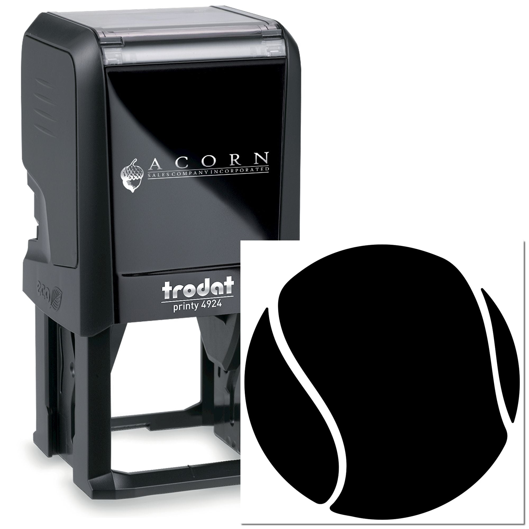 Custom self-inking rubber stamp, Trodat Printy 4924, with Acorn Sales Company logo and sample imprint.