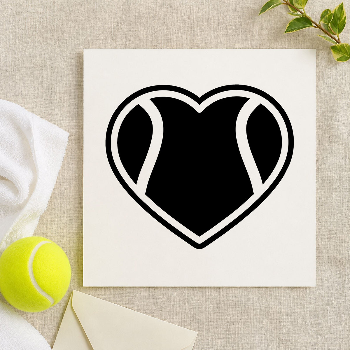Tennis Ball Heart Outline rubber stamp printed in black ink, ready for heart ball cards and similar paper crafts.