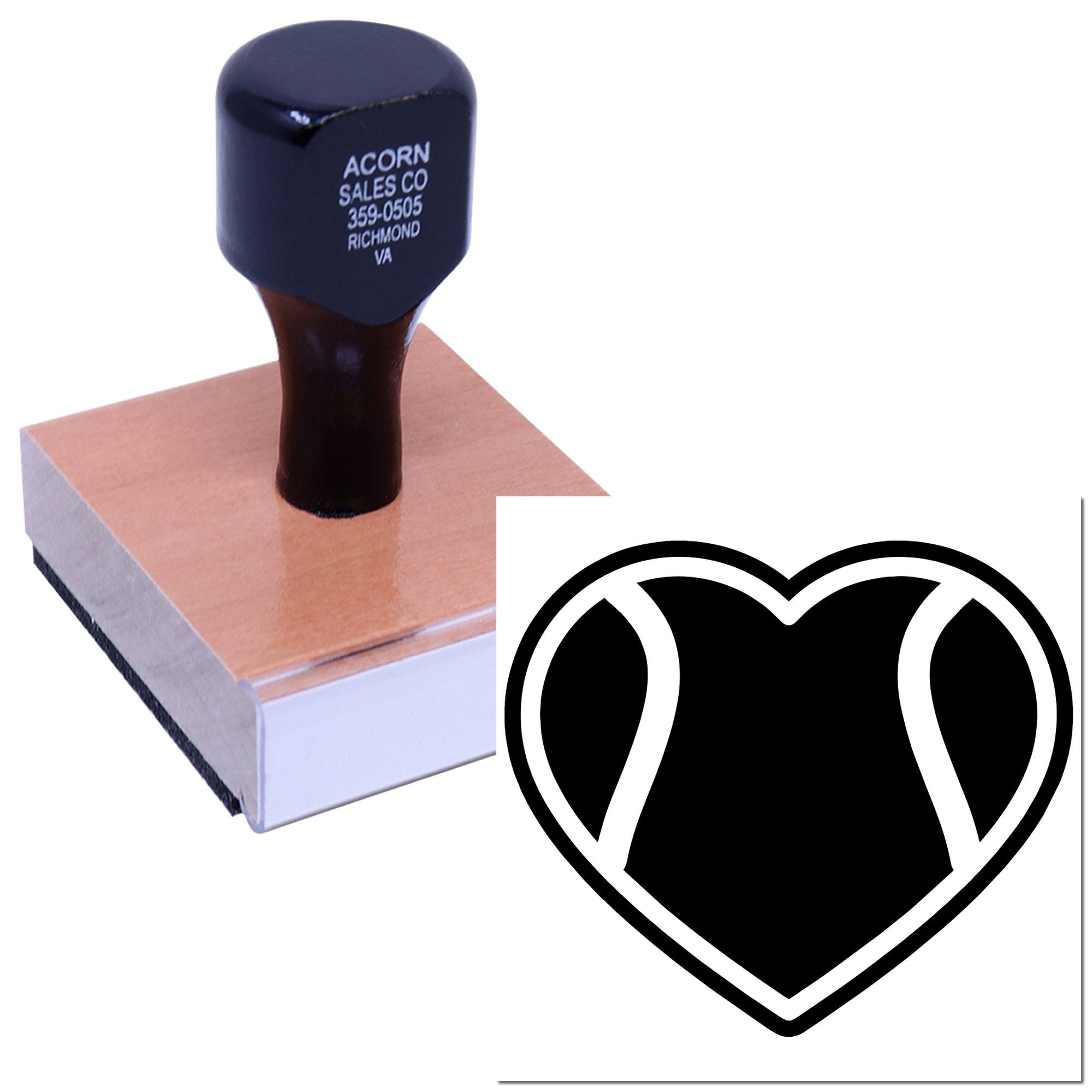 Custom heart logo rubber stamp with mounted handle for branding envelopes and stationery