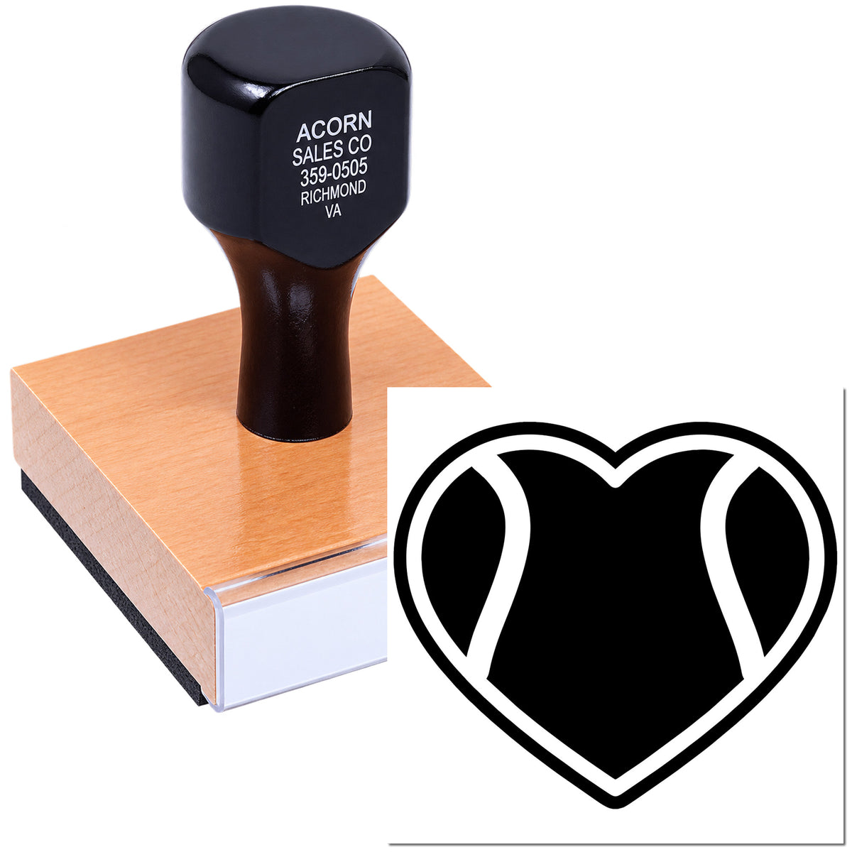 Custom heart logo rubber stamp with mounted handle for branding envelopes and stationery