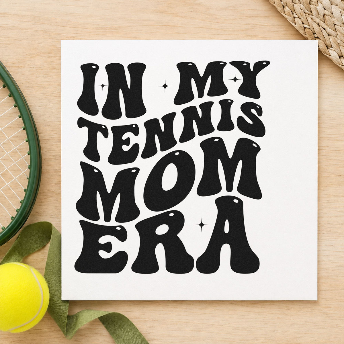 Tennis Mom Era Lettering rubber stamp printed in black ink, ready for order count sheet and similar paper crafts.