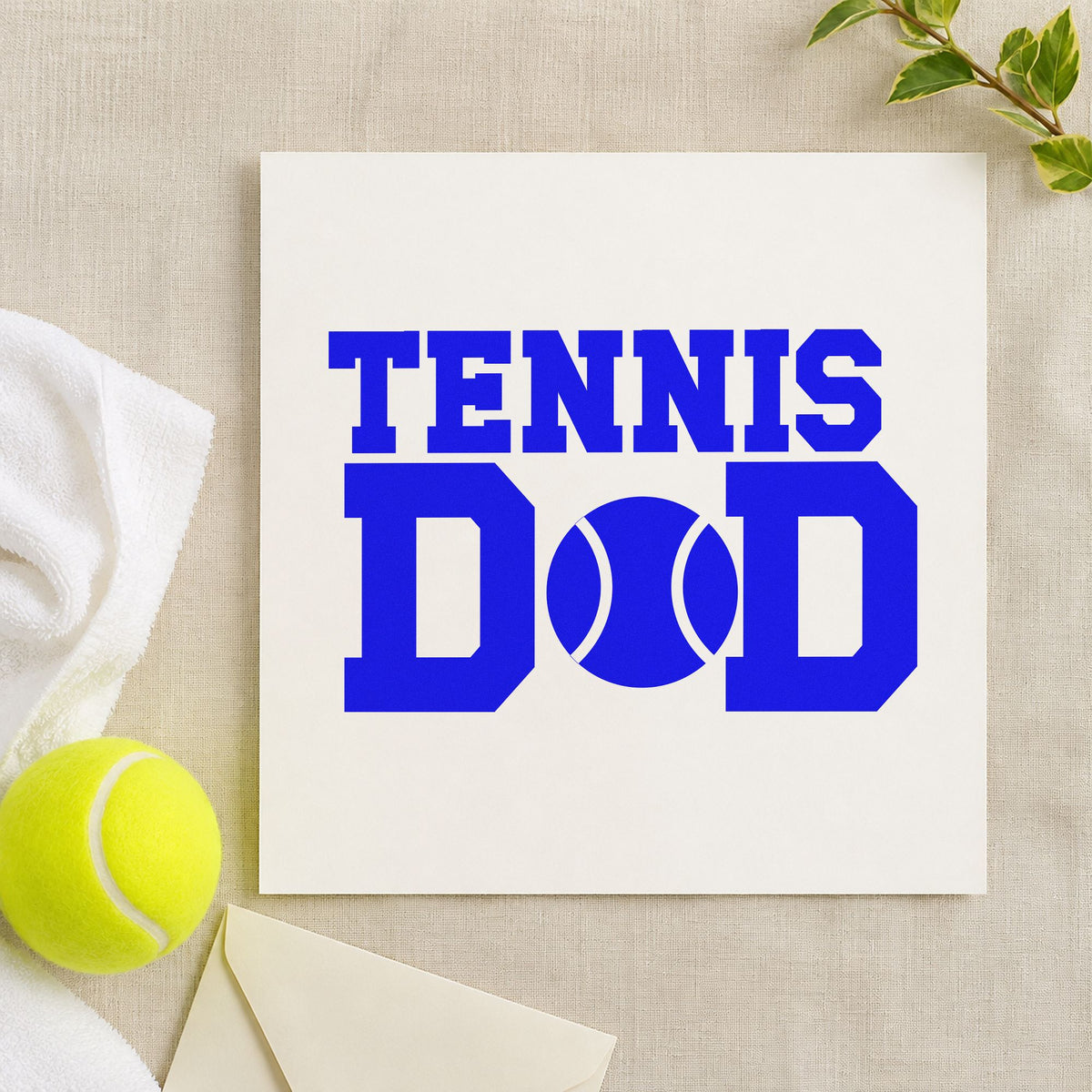 Tennis Ball Between D Letters craft stamp in blue ink on cardstock, an easy option for rebound cover printing.