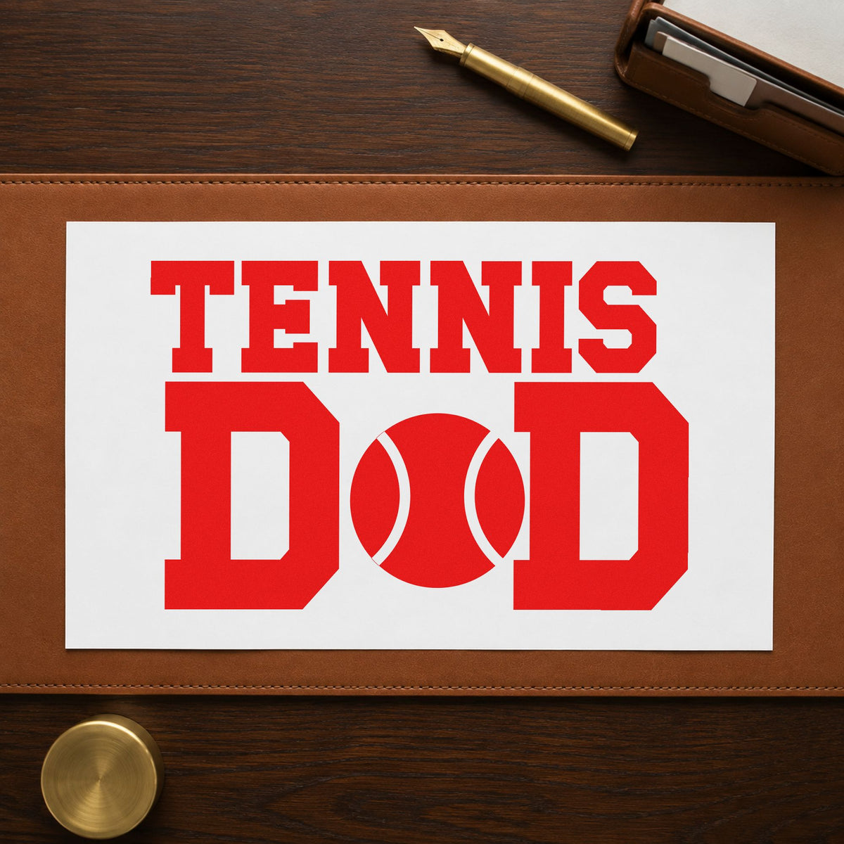 Tennis Ball Between D Letters craft stamp imprint in red ink on a handmade project, one idea being drill focus cards.