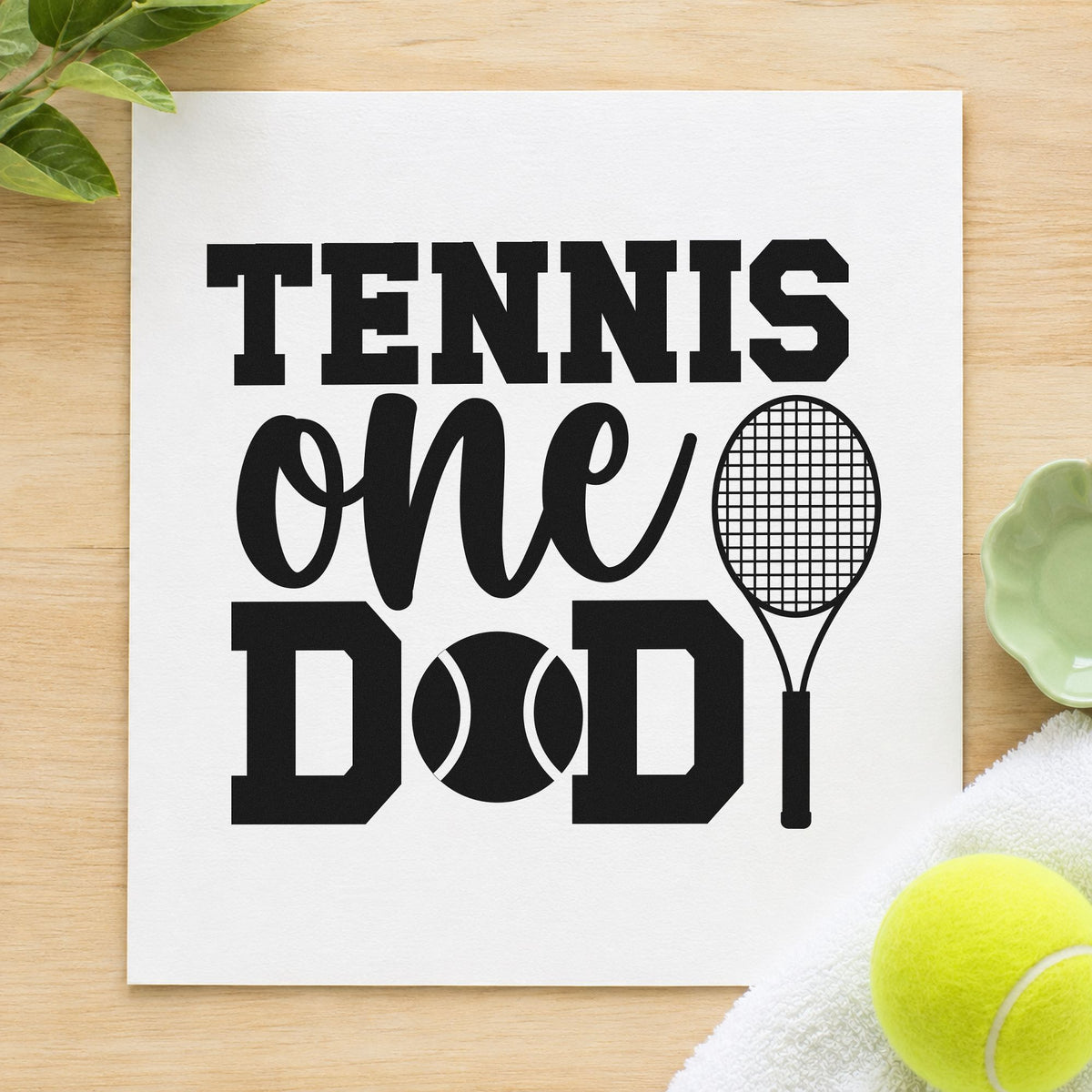 Tennis One Racket Lettering rubber stamp printed in black ink, ready for string log sheet and similar paper crafts.