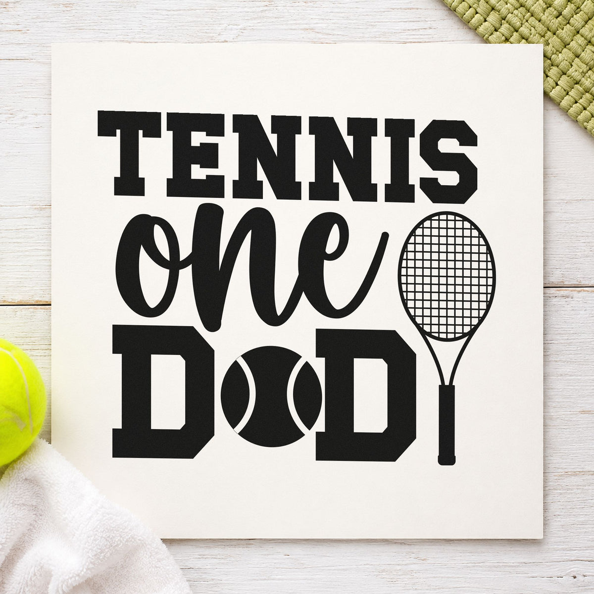 Tennis One Racket Lettering rubber stamp printed in black ink, ready for side racket cards and similar paper crafts.