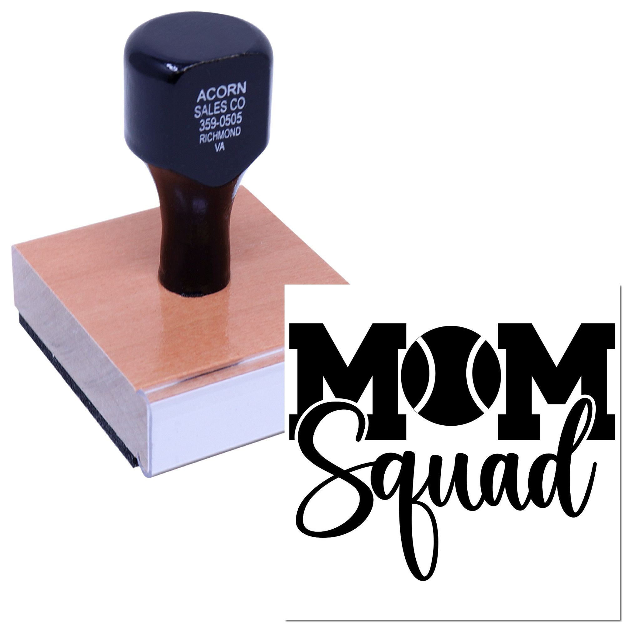Custom Mom Squad rubber stamp for handmade cards, scrapbooking, and personalized DIY crafts.