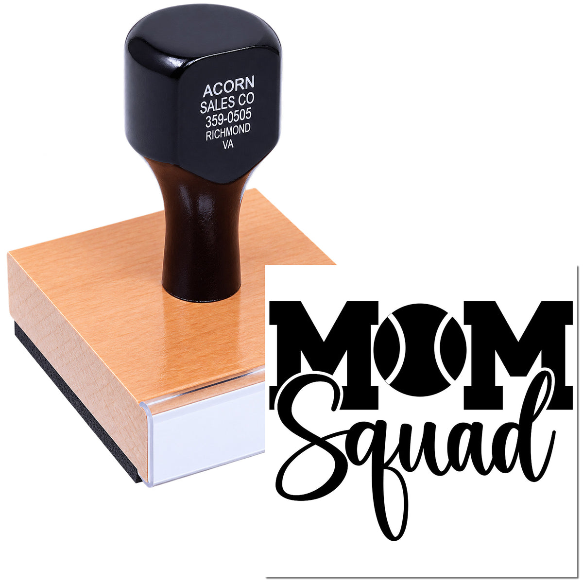 Custom Mom Squad rubber stamp for handmade cards, scrapbooking, and personalized DIY crafts.
