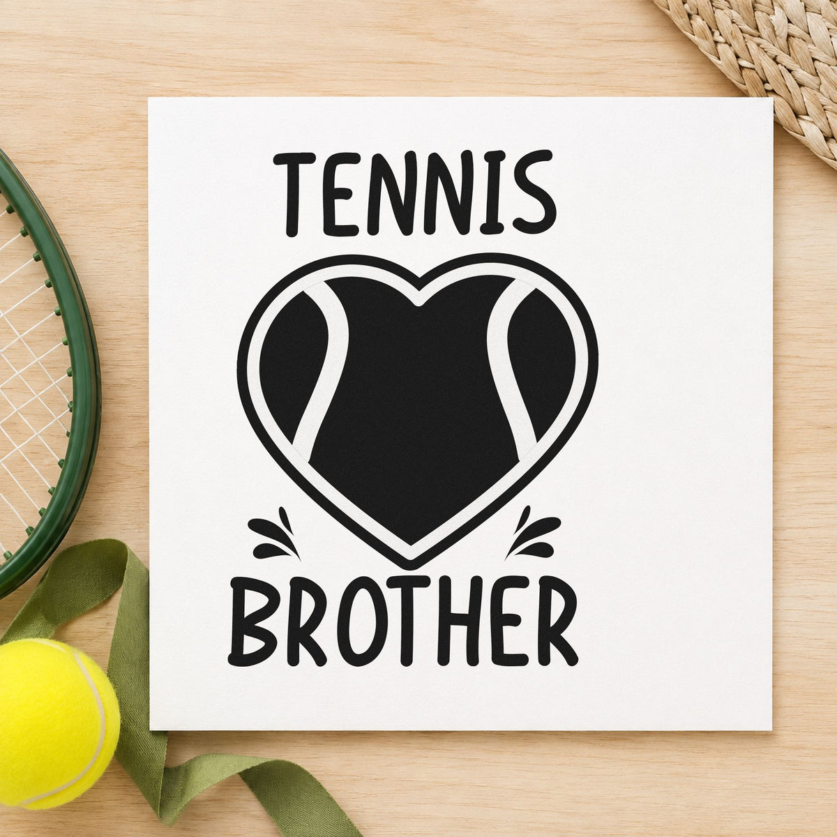 Tennis Brother Heart Ball rubber stamp printed in black ink, ready for rally count sheet and similar paper crafts.