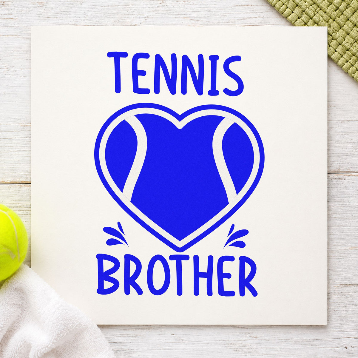 Tennis Brother Heart Ball craft stamp in blue ink on cardstock, an easy option for court towel printing.