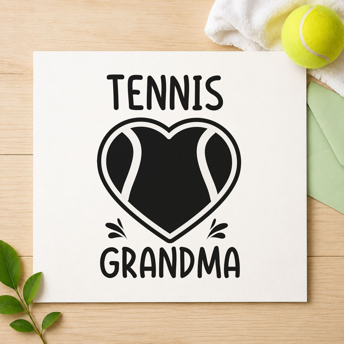 Tennis Grandma Heart Ball rubber stamp printed in black ink, ready for match attend sheet and similar paper crafts.