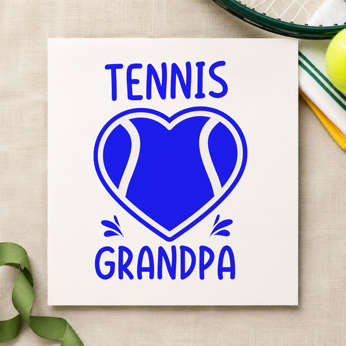 Tennis Grandpa Heart Ball craft stamp in blue ink on cardstock, an easy option for bag towel printing.