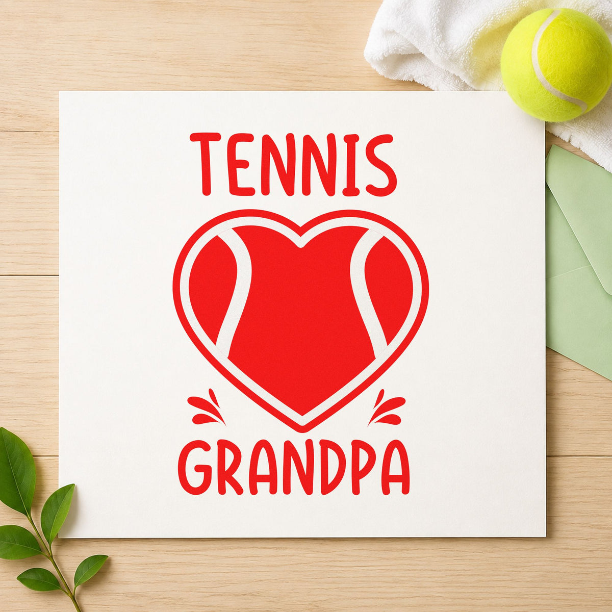 Tennis Grandpa Heart Ball craft stamp imprint in red ink on a handmade project, one idea being pairing slip cards.