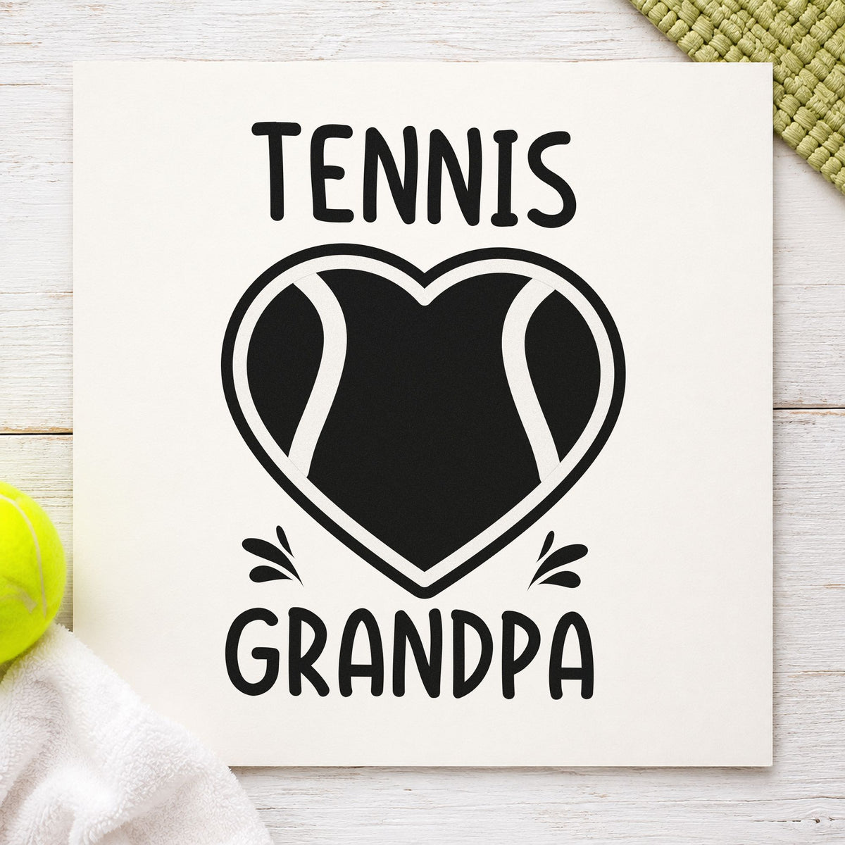Tennis Grandpa Heart Ball rubber stamp printed in black ink, ready for stroke ring cards and similar paper crafts.