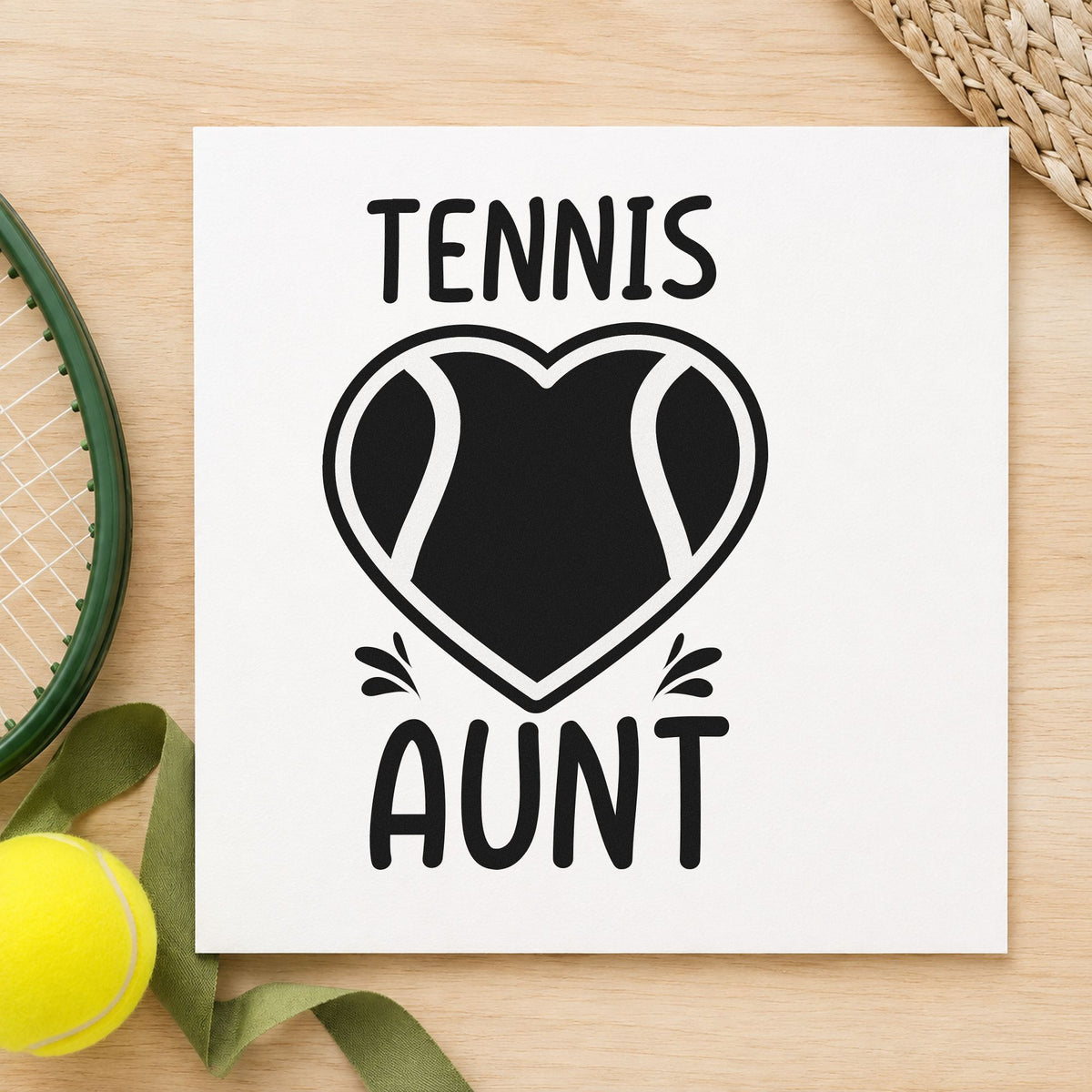 Tennis Aunt Heart Ball rubber stamp printed in black ink, ready for trip plan sheet and similar paper crafts.