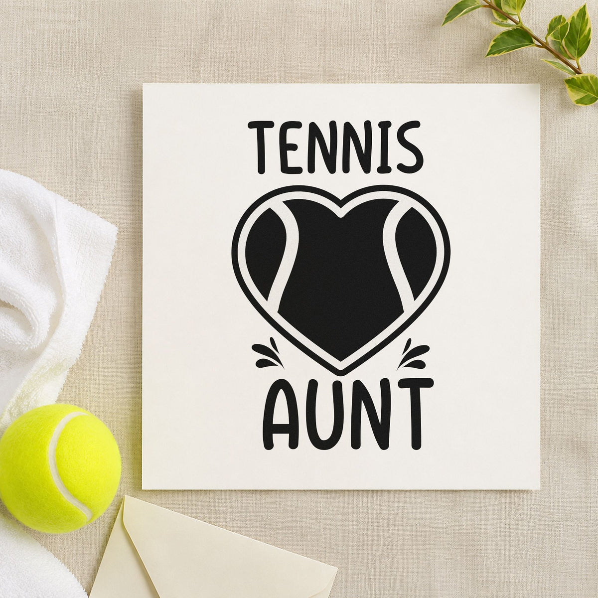 Tennis Aunt Heart Ball rubber stamp printed in black ink, ready for small stroke cards and similar paper crafts.