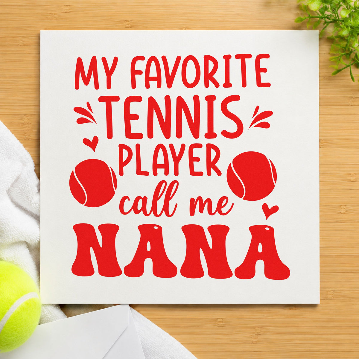 Favorite Tennis Player Nana rubber stamp shown in red ink, stamped for projects such as bin print labels.