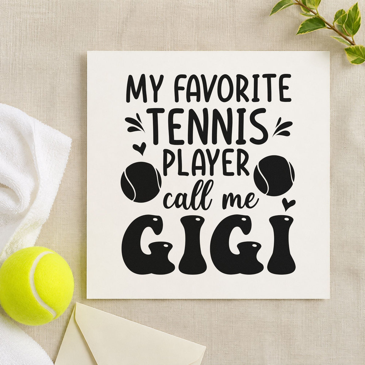 Favorite Tennis Player Gigi rubber stamp printed in black ink, ready for accent ball cards and similar paper crafts.