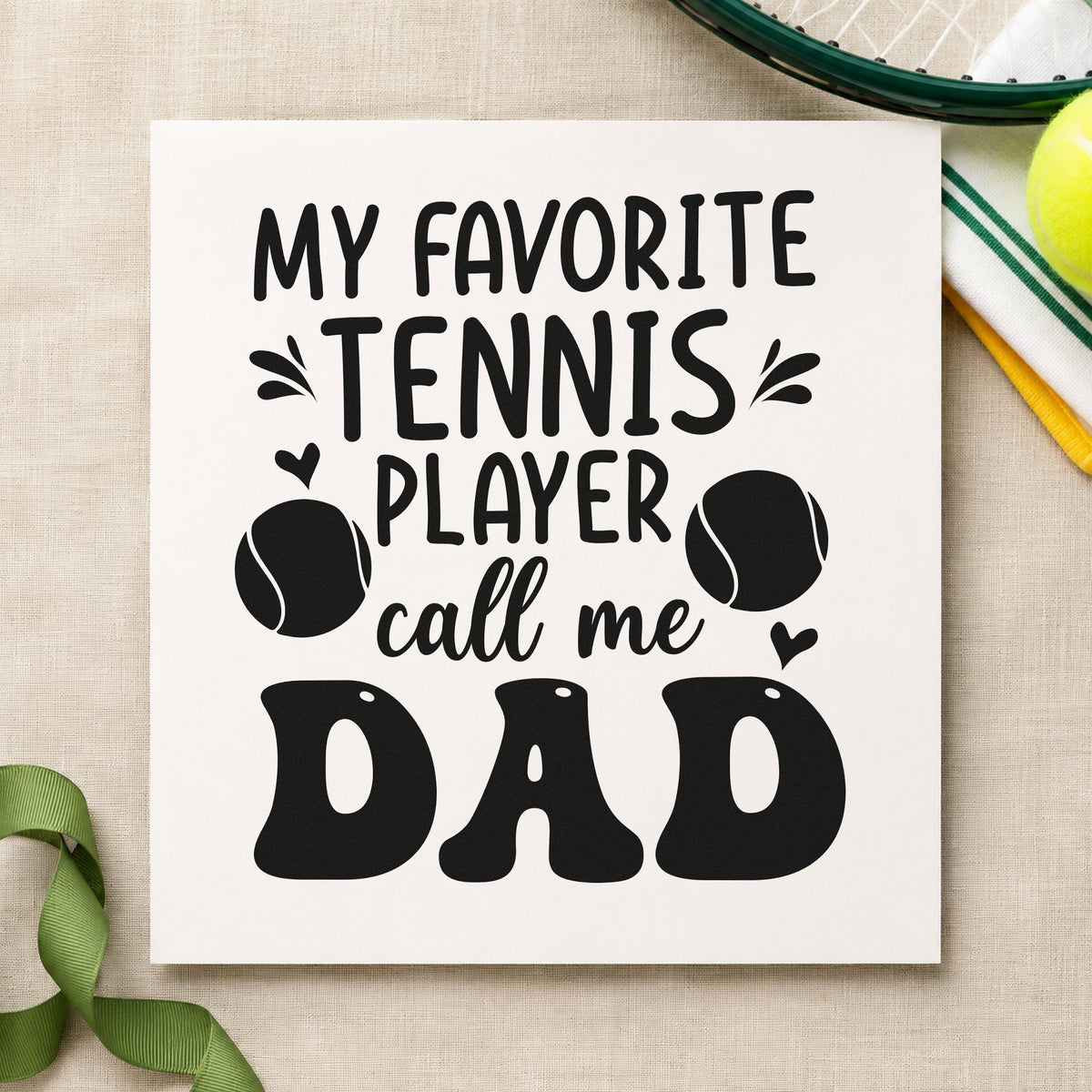 Favorite Tennis Player Dad rubber stamp printed in black ink, ready for ball stroke cards and similar paper crafts.