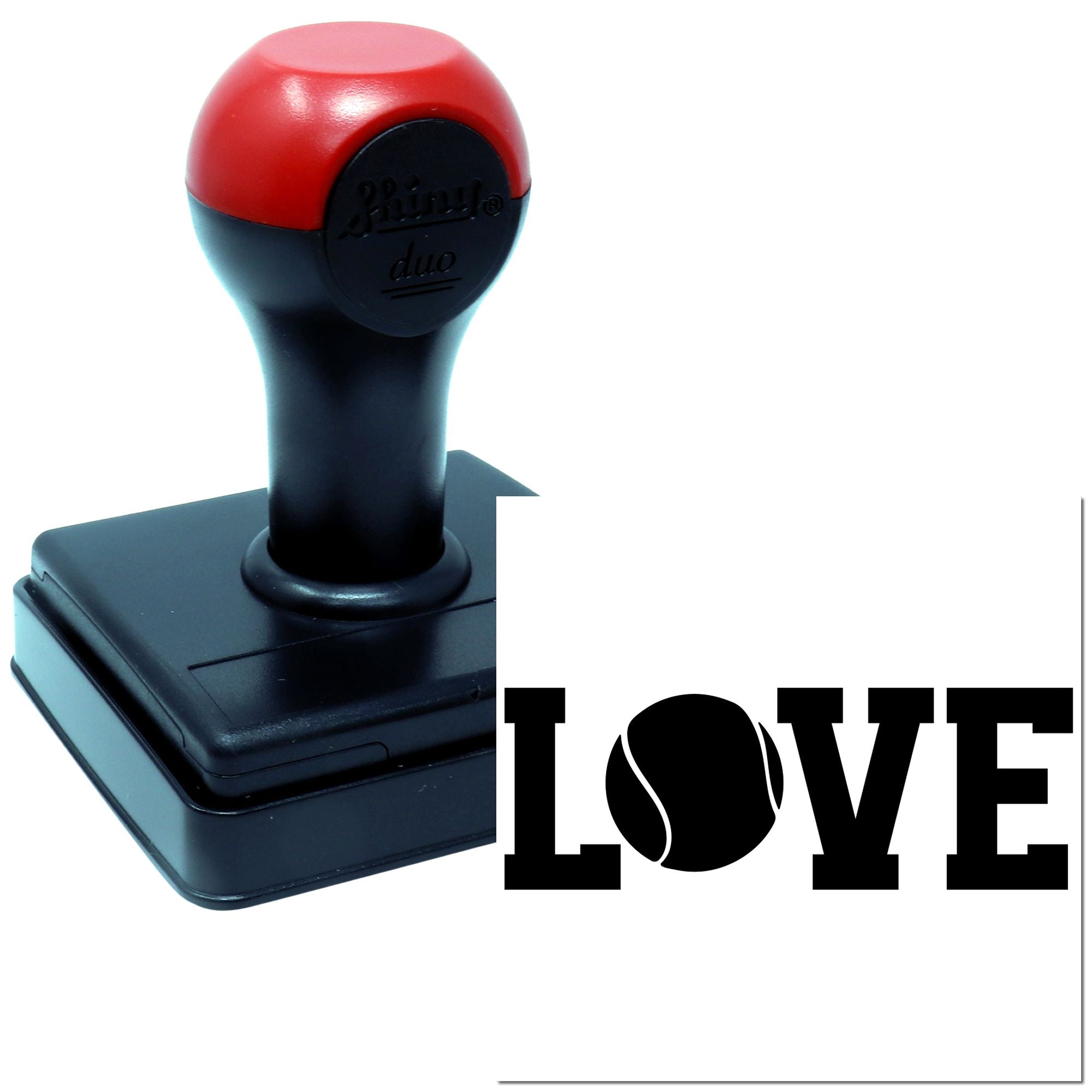 Self-inking rubber stamp with LOVE impression, ideal for custom wedding, craft, or business stamping.