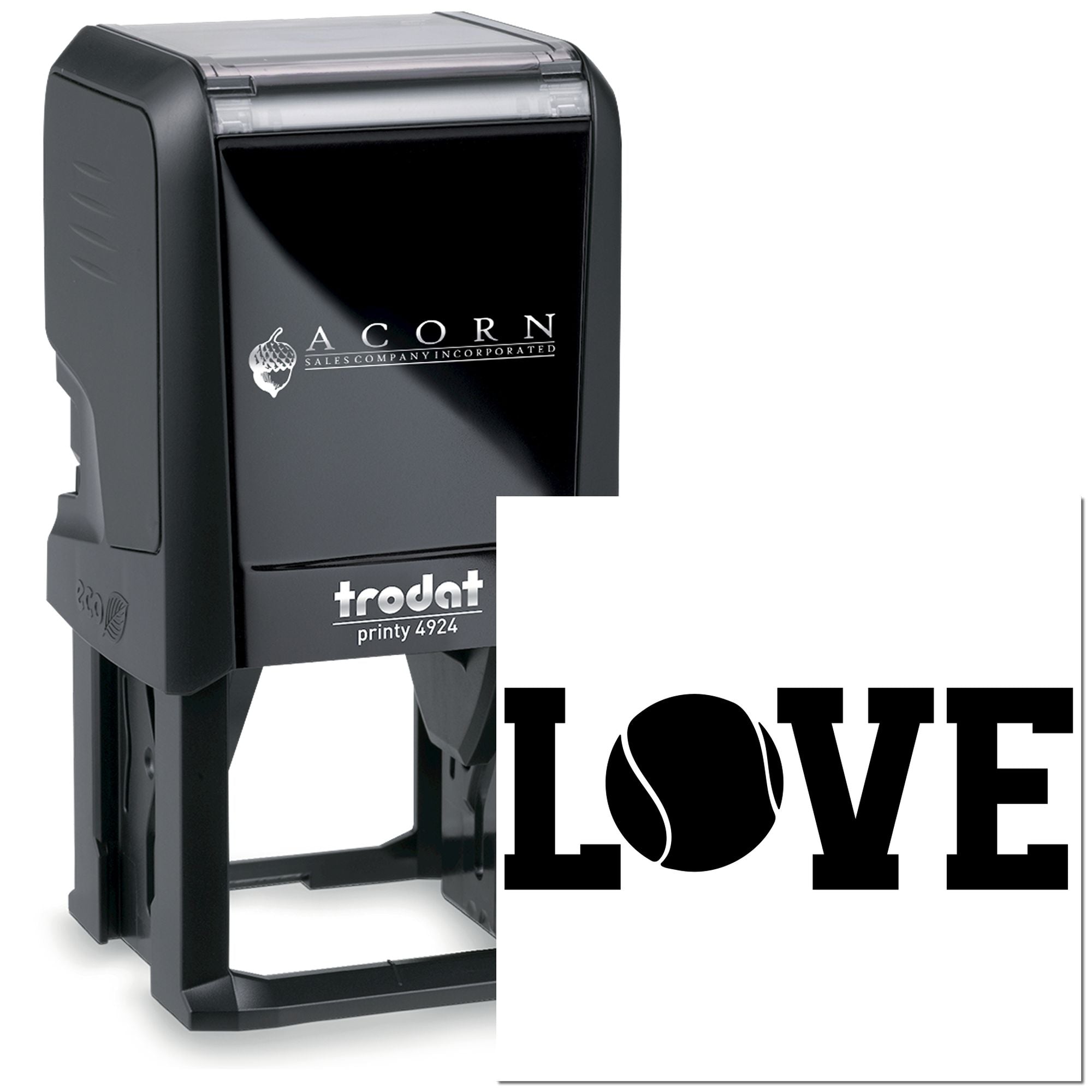 Trodat self-inking rubber stamp with LOVE design for custom wedding, craft, and business stamping.