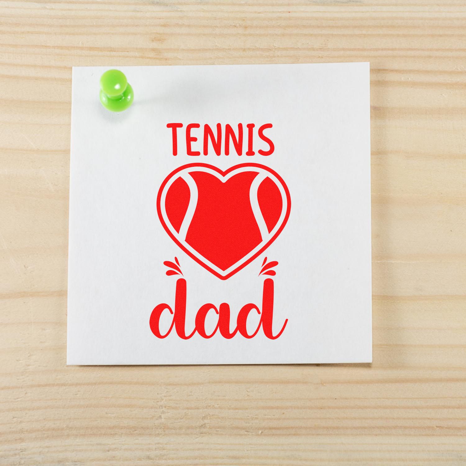 Tennis dad rubber stamp design with heart-shaped tennis ball graphic, ideal for sports-themed Fathers Day cards and crafts.