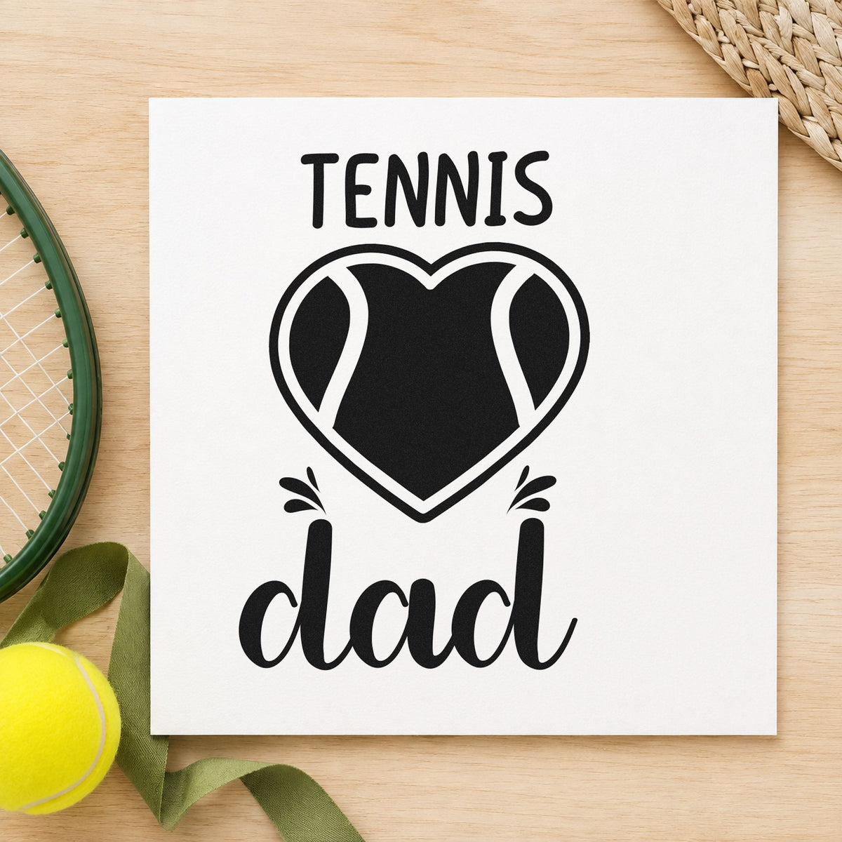 Tennis Dad Heart Ball rubber stamp printed in black ink, ready for practice plan sheet and similar paper crafts.