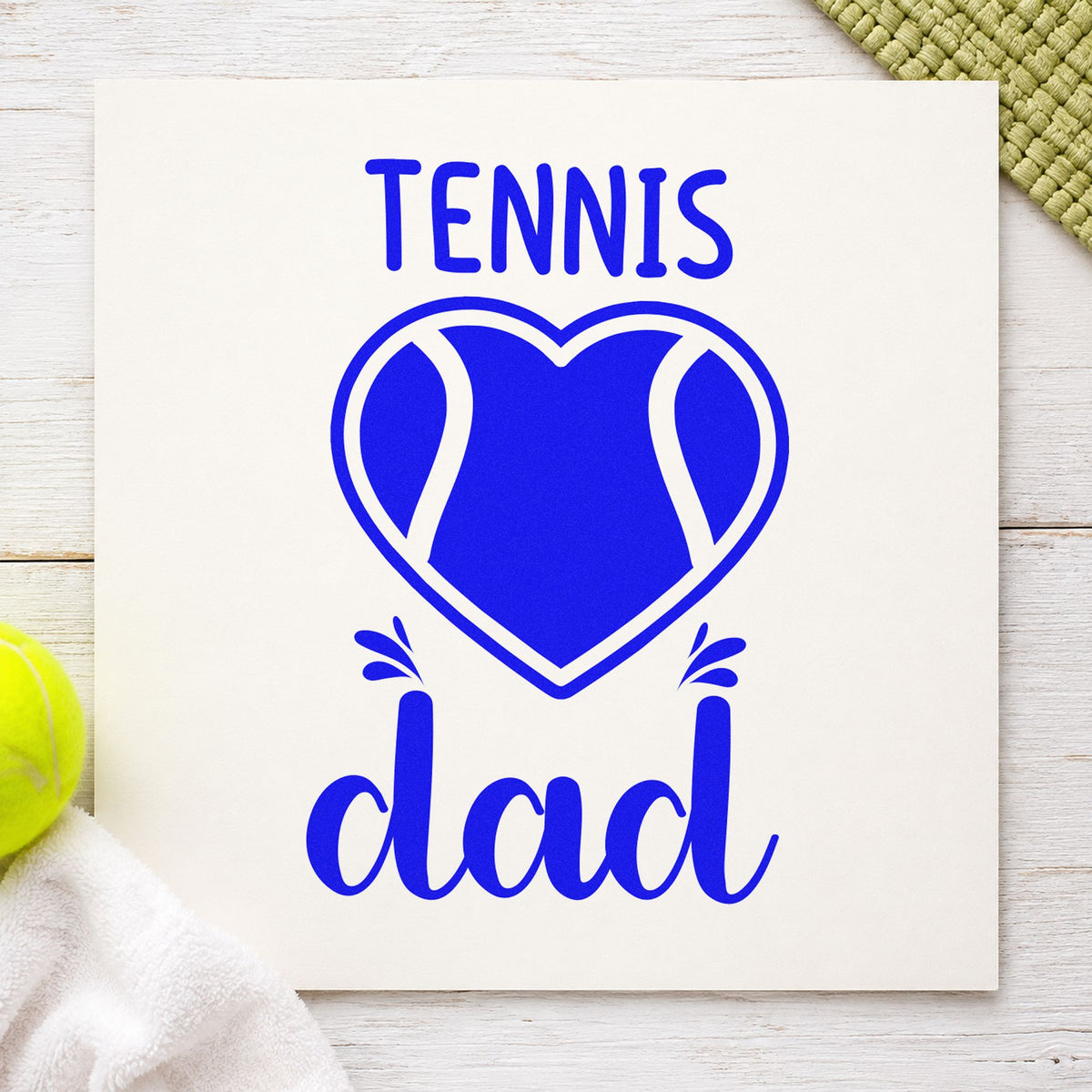 Tennis Dad Heart Ball craft stamp in blue ink on cardstock, an easy option for clipboard cover printing.