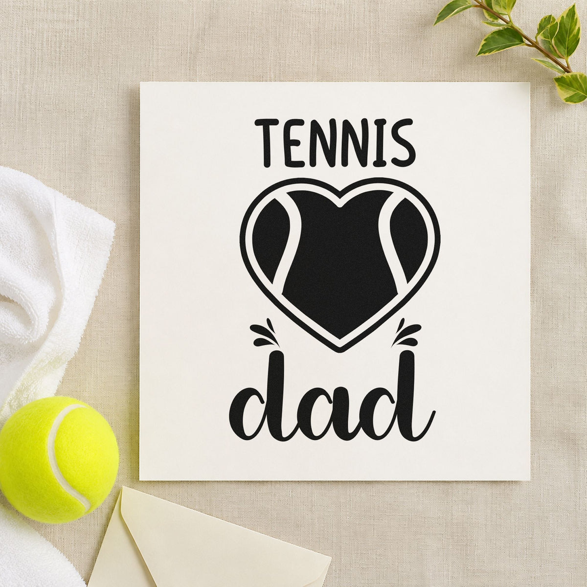 Tennis Dad Heart Ball rubber stamp printed in black ink, ready for heart ball cards and similar paper crafts.