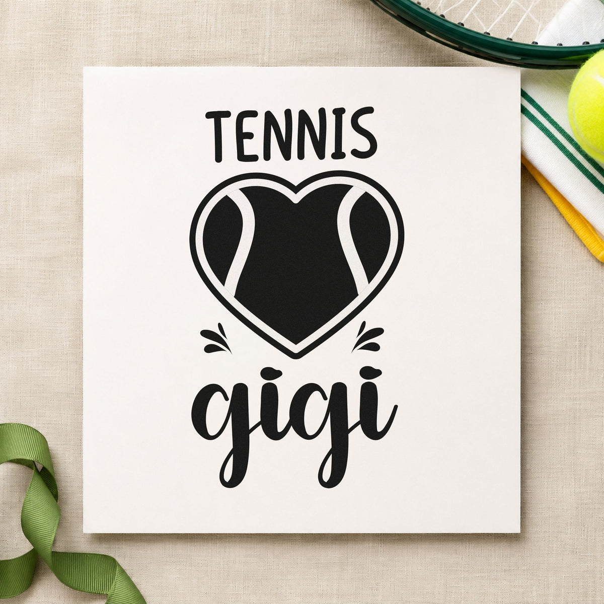 Tennis Gigi Heart Ball rubber stamp printed in black ink, ready for stroke ring cards and similar paper crafts.