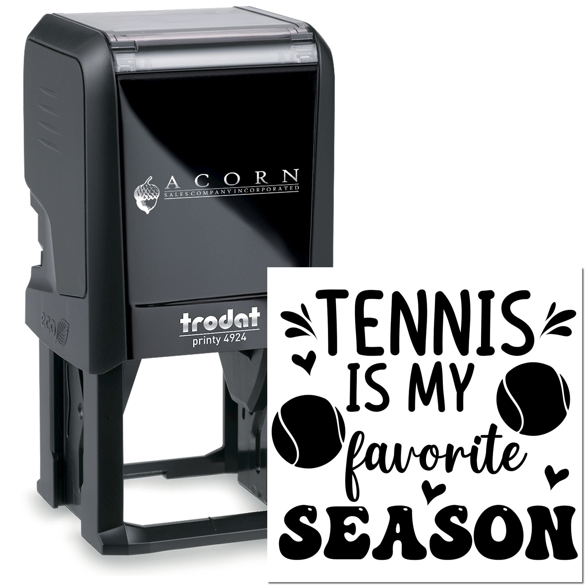 Custom self-inking rubber stamp with Tennis is my favorite season design for tennis lovers and sports crafts.