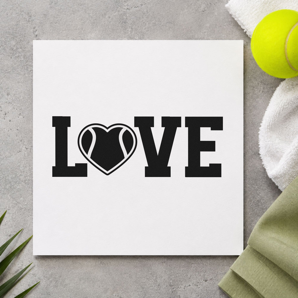 Love Heart Tennis Ball craft stamp in black ink on cardstock, an easy option for anniversary album page.